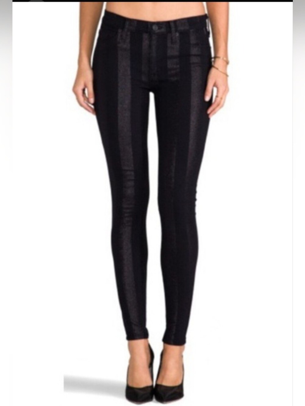 Hudson Jeans Black Striped Shiny Nico Midrise Super Skinny Jeans